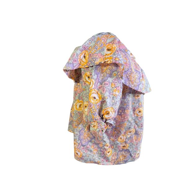 Good Luck Gem Floral Ruffled Blouse 100% Cotton Short Puff Sleeves Boho Chic - Picture 9 of 10